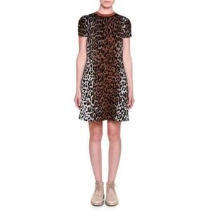 Stella McCartney wool blend Short-Sleeve Leopard-Print Shift Dress EU 40/US S